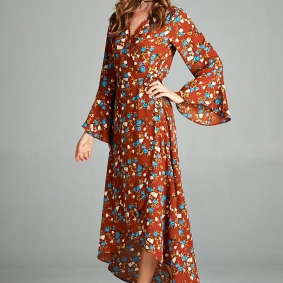 Flowy Wrap Boho Fall Dress - Picture 2 of 7
